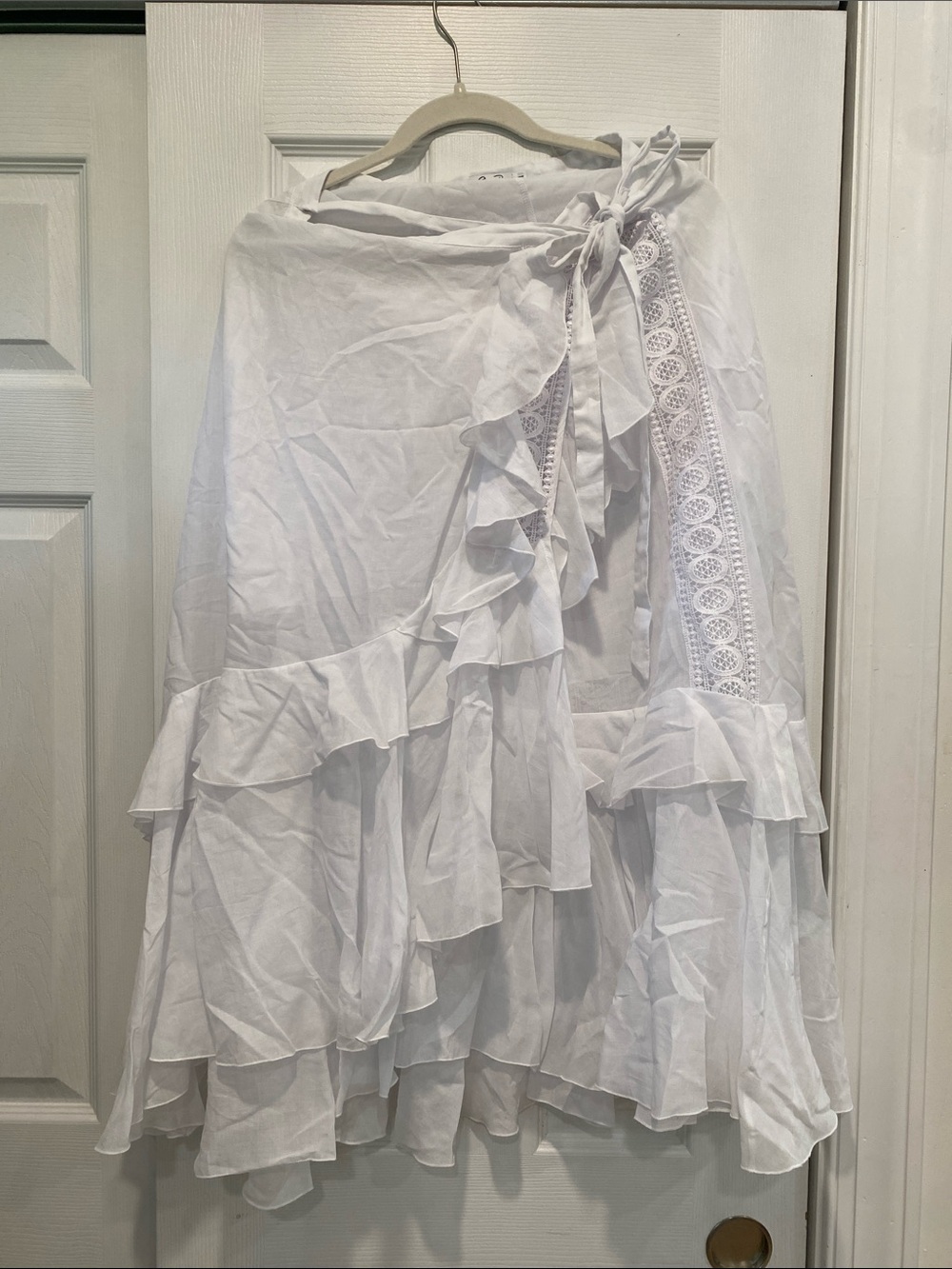 Charo Ruiz White Ruffle Circle Skirt with Lace Panel